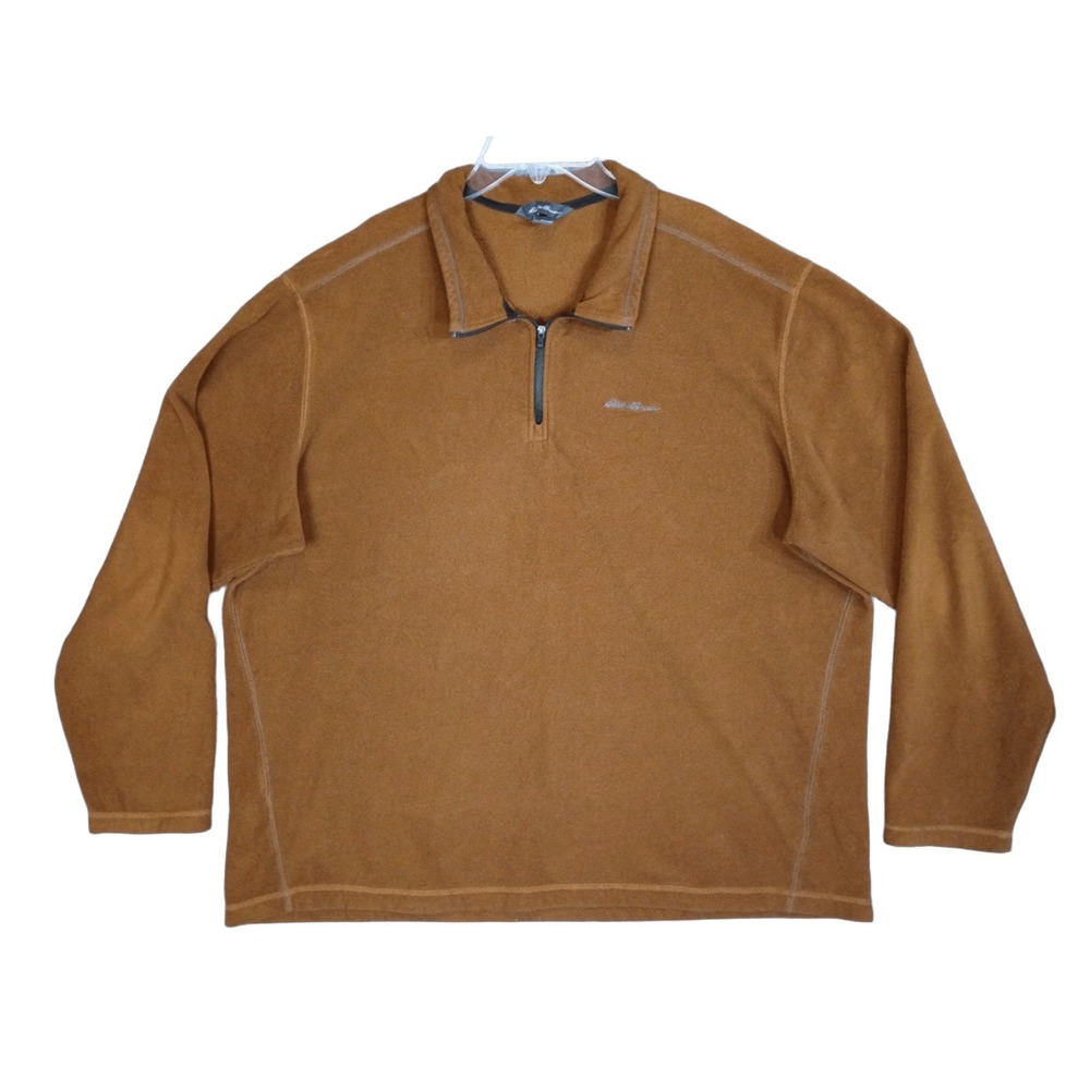 Eddie Bauer Mens 2XL 1/4 Zip Fleece Pullover Brown Outdoors Casual Warm
